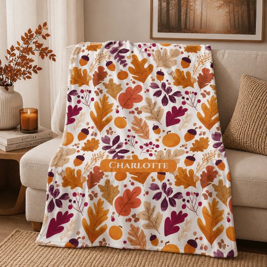Persoonlijke Herfst – Herfstbladeren & Eikels Naam Fleece Deken