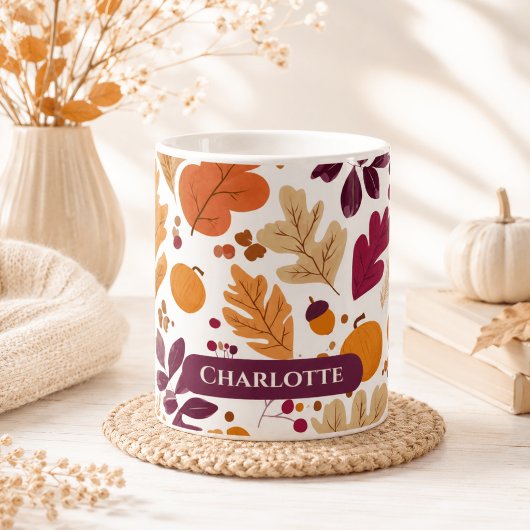 Persoonlijke Herfst – Herfstbladeren & Eikels Naam Koffiemok