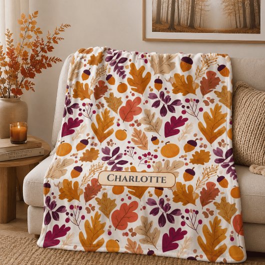 Persoonlijke herfst – herfstbladeren en eikels naa fleece deken