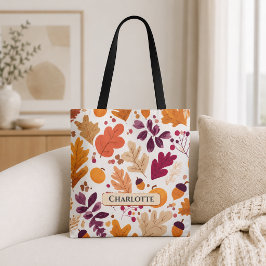 Persoonlijke herfst – herfstbladeren en eikels naa tote bag