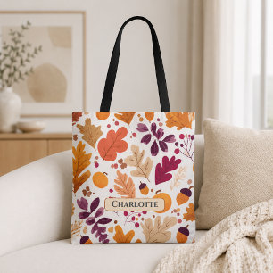 Persoonlijke herfst – herfstbladeren en eikels naa tote bag