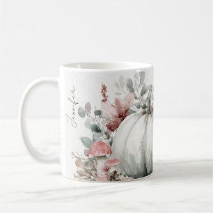 Persoonlijke herfst mok met pompoenen en bloemen