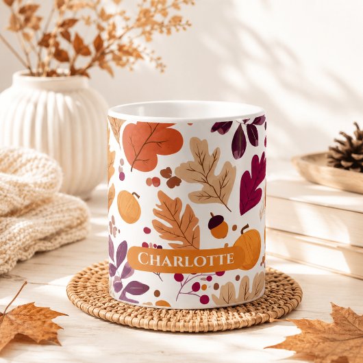 Persoonlijke herfstbeker – Herfstbladeren & eikels Koffiemok