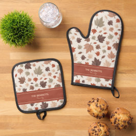Persoonlijke herfstbladeren ovenwant & pannenlap set