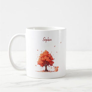 Persoonlijke herfstboom en eekhoorn koffiemok