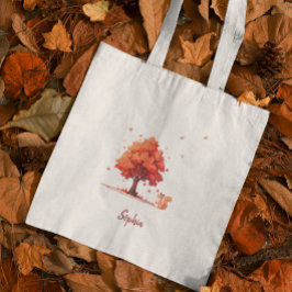 Persoonlijke herfstboom en eekhoorn tote bag