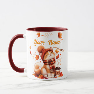 Persoonlijke herfstkattenmok | Aangepaste naam Coz Mok