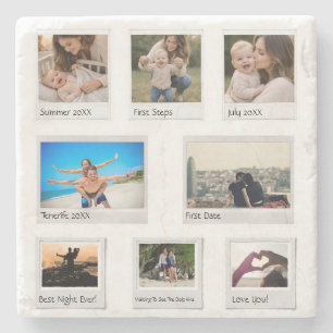 Persoonlijke Herinneringen Fotocollage met 8 foto' Stenen Onderzetter