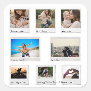 Persoonlijke herinneringen stickerblad met 8 foto' vierkante sticker