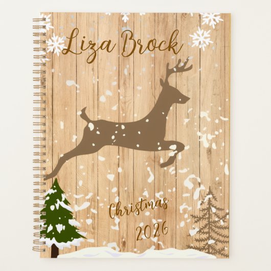 Persoonlijke herten Kerstbal houten achtergrond Planner (Voorkant)