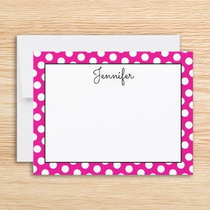 Persoonlijke hete roze en witte polka stippen notitiekaartje