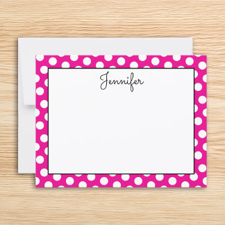 Persoonlijke hete roze en witte polka stippen notitiekaartje