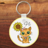 Persoonlijke Hi en Hugs | Kute met zonnebloem Sleutelhanger (Voorkant)
