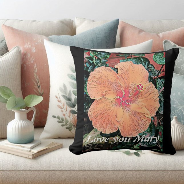 Persoonlijke Hibiscus Waterverf Sierkussen (Orange Hibiscus Watercolor Tropical Flower Bloom Throw Pillow)