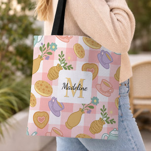 Persoonlijke High Tea Bloemen Monogram Pastel Roze Tote Bag