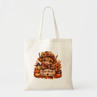 Persoonlijke Highland Koe Herfst Boerderij Tote Bag