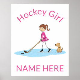 Persoonlijke hockey Girl Cartoon Name Poster
