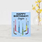 Persoonlijke Hockey Keeper Verjaardag Hockeysticks Kaart (Gele Bloem)