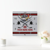 Persoonlijke Hockey-klokken, Hockey Bedroom Decor Vierkante Klok (Huis)