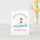 Persoonlijke Hockey Meisje Cartoon Gelukkig Verjaa Kaart (Gele Bloem)