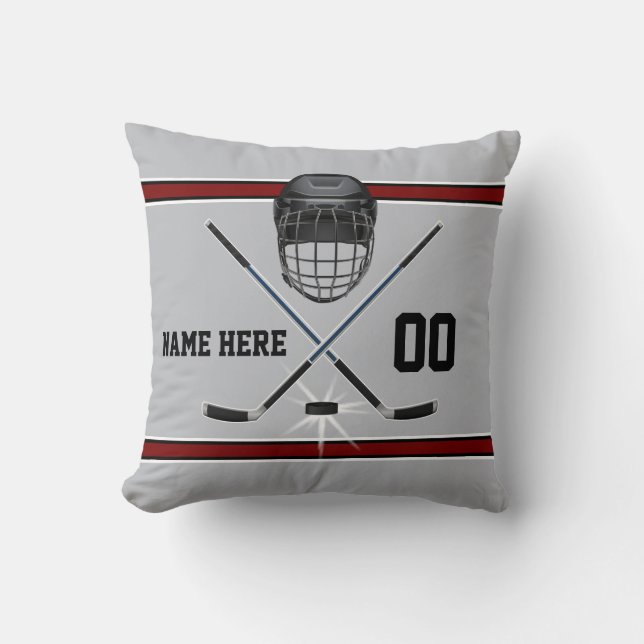 Persoonlijke Hockey Pillow, Grey, Black, Burgundy Kussen (Voorkant)