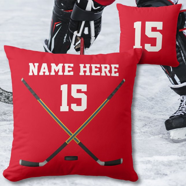 Persoonlijke Hockey Pillow, NAAM, NUMMER, KLEUREN Kussen (Red and White, Hockey Throw Pillow. Hockey Sticks. Hockey team gifts. Senior night Hockey ideas. )