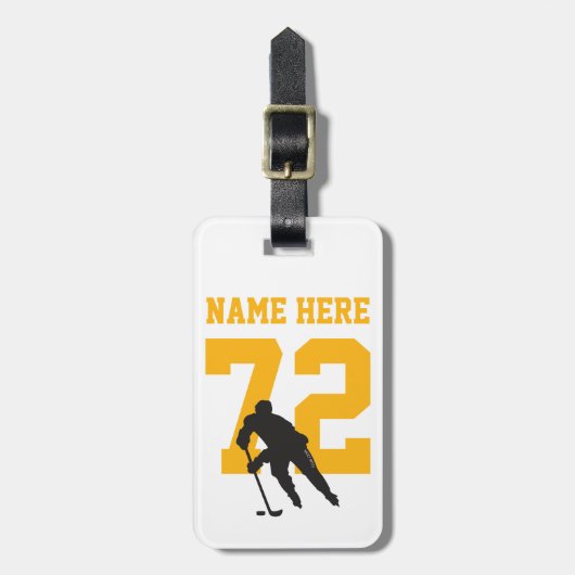 Persoonlijke Hockey Player Name Number black Gold Bagagelabel (Voorkant verticaal)