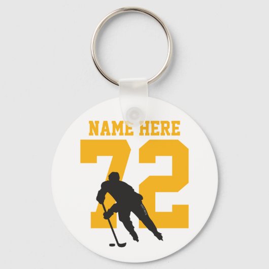 Persoonlijke Hockey Player Name Number black Gold Sleutelhanger (Voorkant)