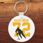 Persoonlijke Hockey Player Name Number black Gold Sleutelhanger (Voorkant)