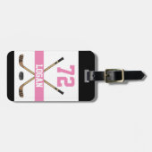 Persoonlijke hockey Player Name Number Roze Girls Bagagelabel (Voorkant horizontaal)