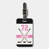 Persoonlijke hockey Player Name Number Roze Girls Bagagelabel (Voorkant verticaal)