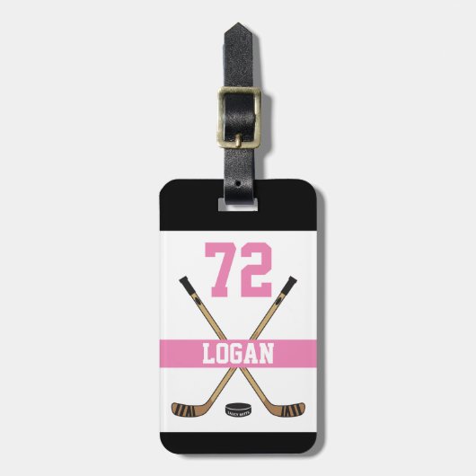 Persoonlijke hockey Player Name Number Roze Girls Bagagelabel (Voorkant verticaal)
