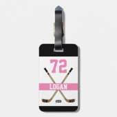 Persoonlijke hockey Player Name Number Roze Girls Bagagelabel (Achterkant verticaal)