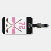 Persoonlijke hockey Player Name Number Roze Girls Bagagelabel (Achterkant horizontaal)