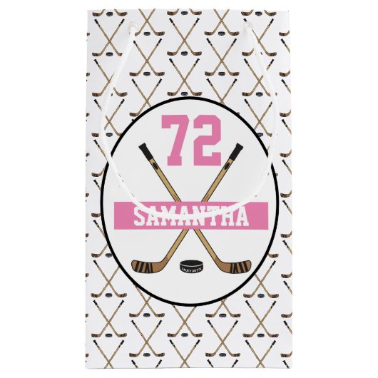 Persoonlijke hockey Player Name Number Roze Girls Klein Cadeauzakje (Achterkant)