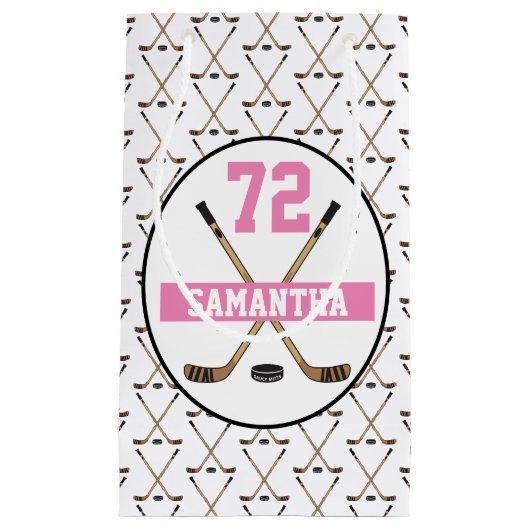Persoonlijke hockey Player Name Number Roze Girls Klein Cadeauzakje (Voorkant)