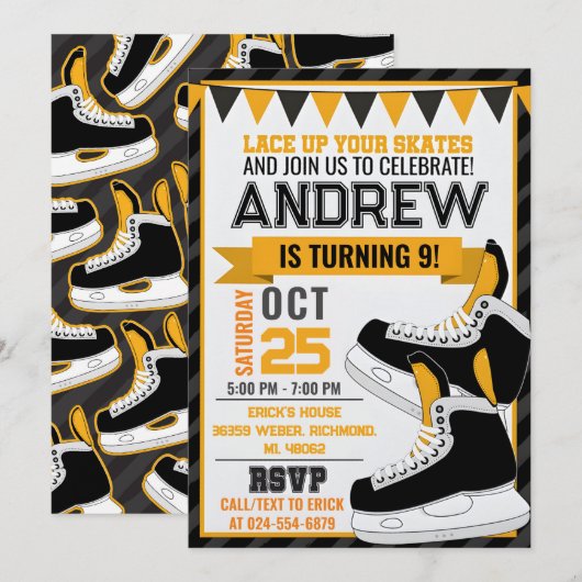 Persoonlijke Hockey Schaatsen Verjaardag Uitnodigi Kaart (Voorkant / Achterkant)