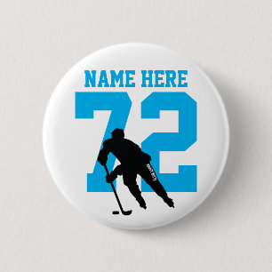 Persoonlijke Hockey Speler Naam Nummer Turquoise Ronde Button 5,7 Cm