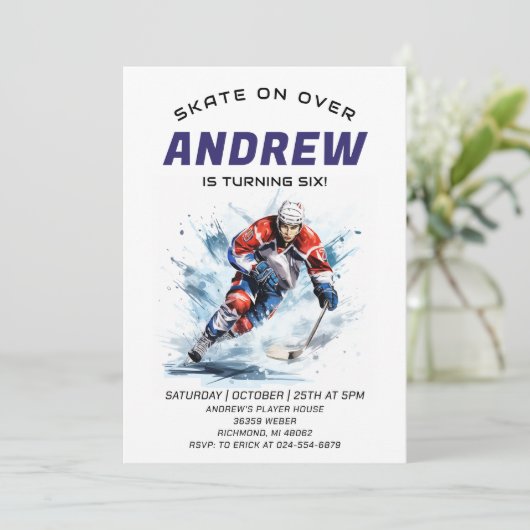 Persoonlijke Hockey Thema Verjaardag Party Uitnodi Kaart (Staand voorkant)