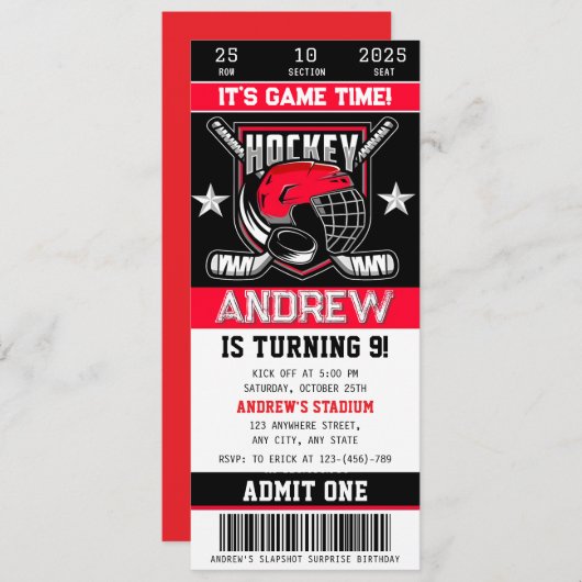 Persoonlijke Hockey Ticket Verjaardag Uitnodiging (Voorkant / Achterkant)