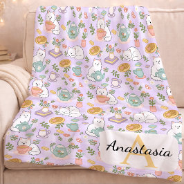 Persoonlijke Hoge Thee Monogram Naam Pastel Paars Fleece Deken