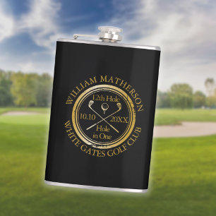 Persoonlijke Hole in One Gouden en Zwarte Golf Fle Heupfles
