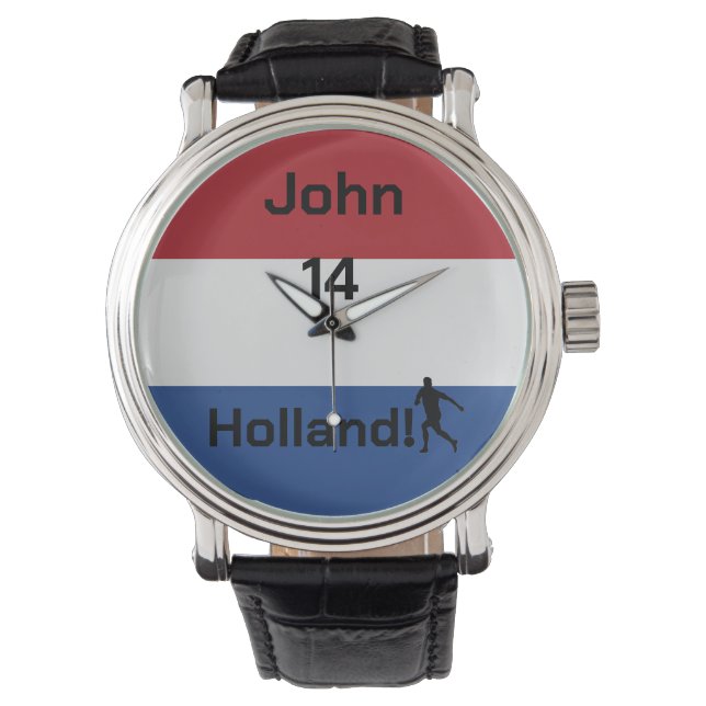 Persoonlijke Holland Vlag Voetbal Trotsheid Horloge (Voorkant)