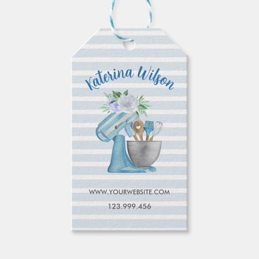 Persoonlijke Home Bakery Blue Flower Mixer Cadeaulabel (Voorkant)