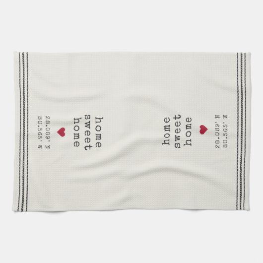 Persoonlijke Home Sweet Home Coördinaten Theedoek (Horizontaal)