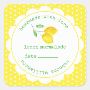 Persoonlijke Homemade Lemon Marmalade Jar Vierkante Sticker