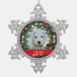 Persoonlijke hond Chrismas Tin Sneeuwvlok Ornament