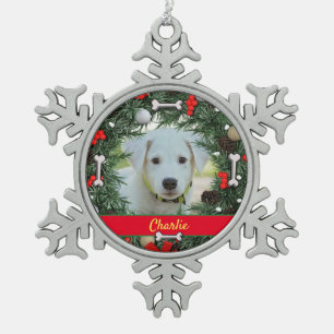 Persoonlijke hond Chrismas Tin Sneeuwvlok Ornament