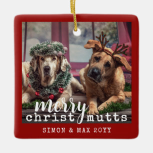 Persoonlijke hond Foto Cute Red Kerstmis Keramisch Ornament