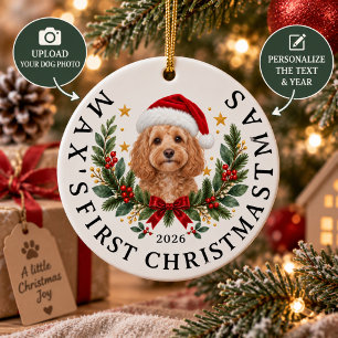 Persoonlijke Hond Foto Kerstman Hoed Keramisch Ornament